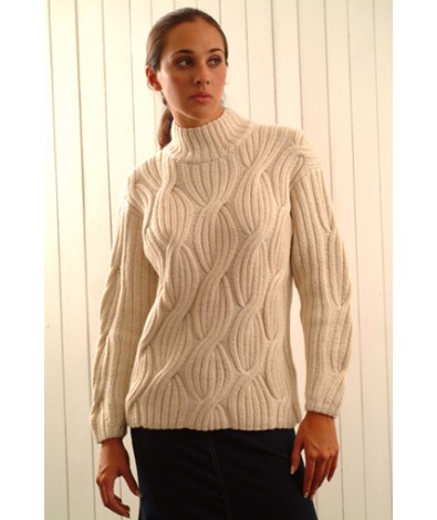 Alpaca sweater with rib cables